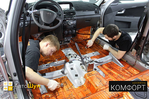 Клеим Шумофф М3 на пол Лады Приоры