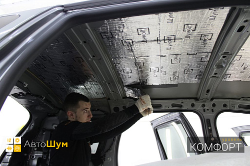 Клеим Шумофф М2 на крышу Рено Дастер.