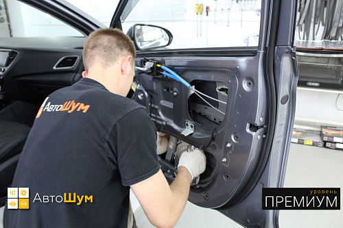 Виброизоляция дверей Хендай Солярис.