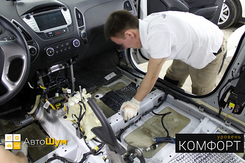 Клеим Шумофф М3 на пол Хендай Ix35