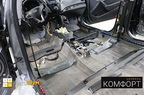 Шумо и теплоизоляция пола Хендай I40.
