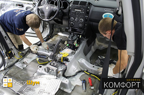 Клеим Шумофф М4 на пол  Сузуки Гранд Витары.