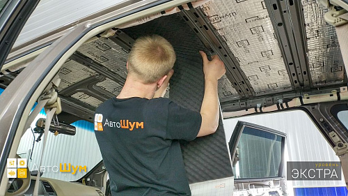 Клеим Шумофф Absorber А15 вторым слоем на крышу Ниссан Мурано