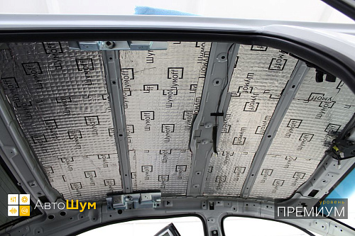 Клеим виброизоляцию на крышу Джили Эмгранд