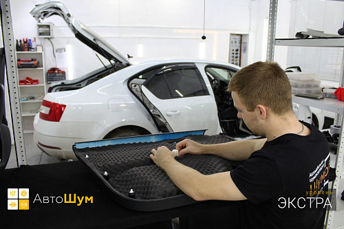 Оклеиваем шумопоглотителем обшивку двери Шкоды Октавии