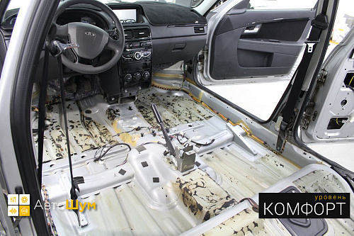 Штатная шумоизоляция пола Лады Приоры