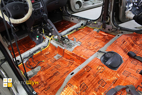 Клеим Шумофф М3 на пол Хендай Элантра